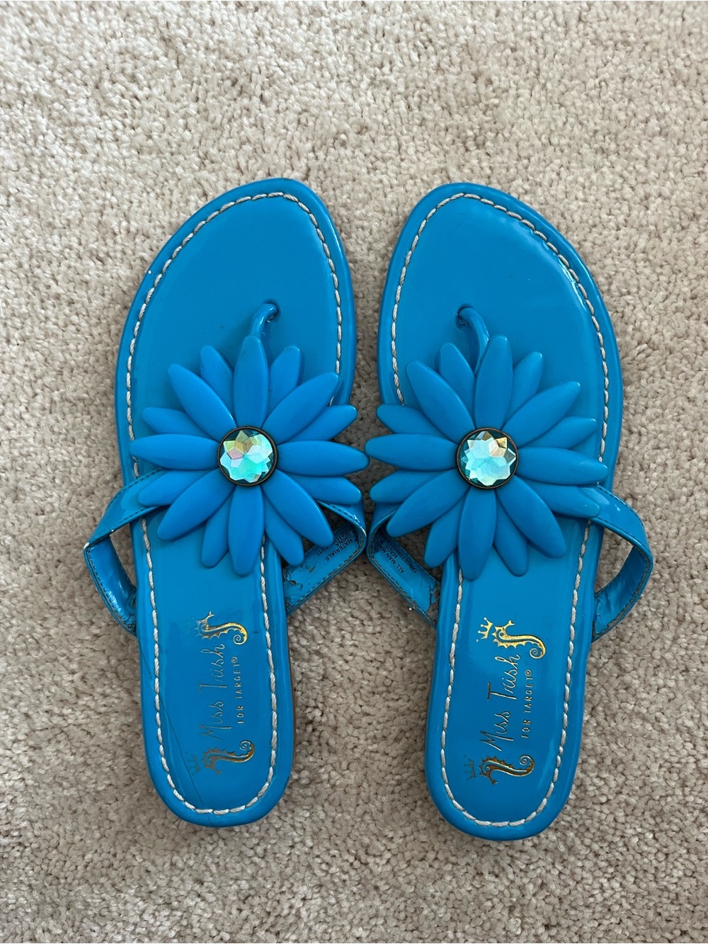 Miss Trish for Target Blue Floral Gem Slip-On Sandals size 6.5